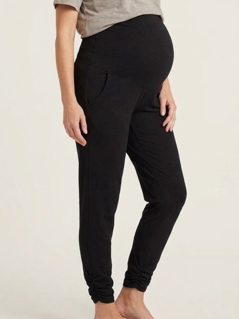 Pact Size S Black Organic Cotton Maternity Ruched Ankle Leggings